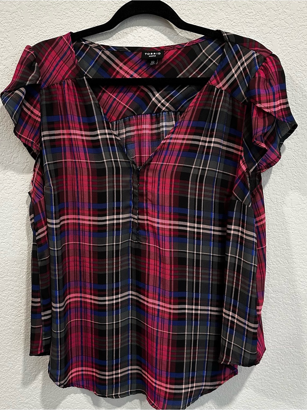 Torrid Harper Georgette 3 Plaid Top Tunic Hook & Eye Retro Lightweight Boho